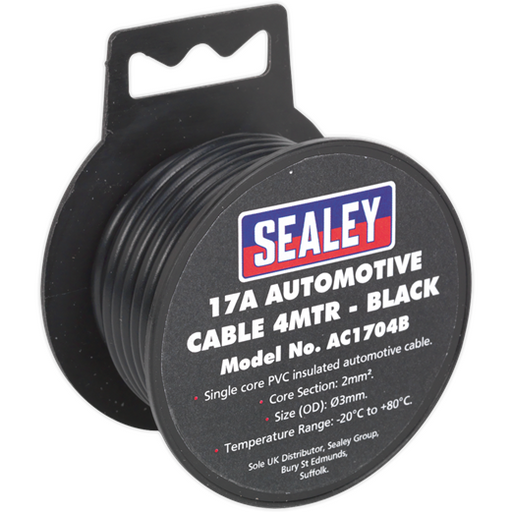 Sealey Automotive Cable Thick Wall 17A 4m Black AC1704B Sealey - Town Tools 