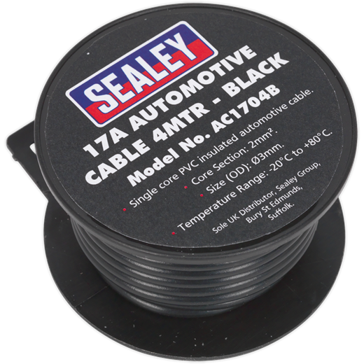 Sealey Automotive Cable Thick Wall 17A 4m Black AC1704B Sealey - Town Tools 