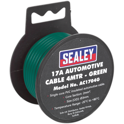 Sealey Automotive Cable Thick Wall 17A 4m Green AC1704G Sealey - Town Tools 