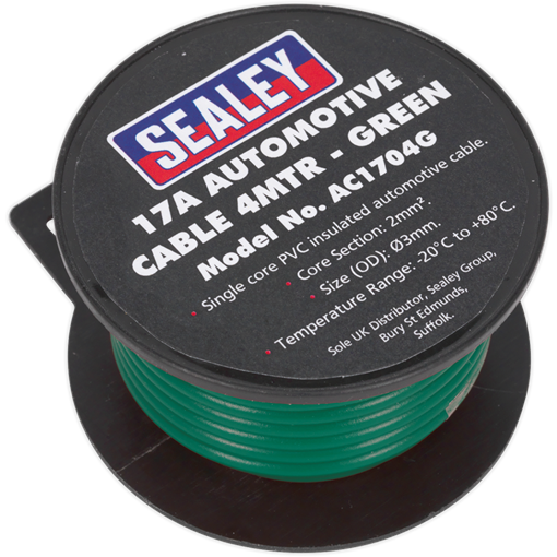 Sealey Automotive Cable Thick Wall 17A 4m Green AC1704G Sealey - Town Tools 