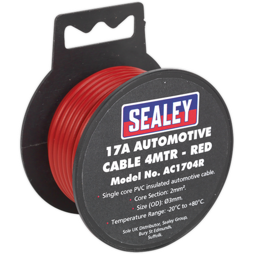 Sealey Automotive Cable Thick Wall 17A 4m Red AC1704R Sealey - Town Tools 