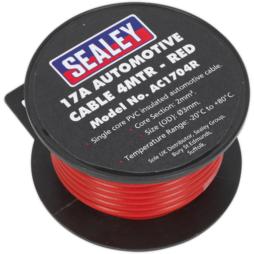 Sealey Automotive Cable Thick Wall 17A 4m Red AC1704R Sealey - Town Tools 