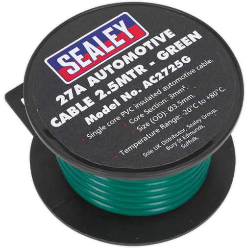 Sealey Automotive Cable Thick Wall 27A 2.5m Green AC2725G Sealey - Town Tools 