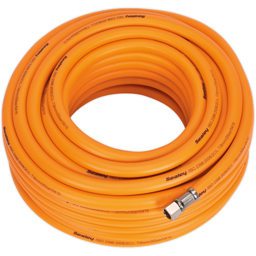 Sealey Air Hose 20m x8mm Hybrid High-Visibility with 1/4"BSP Unions AHHC20 Sealey - Town Tools 