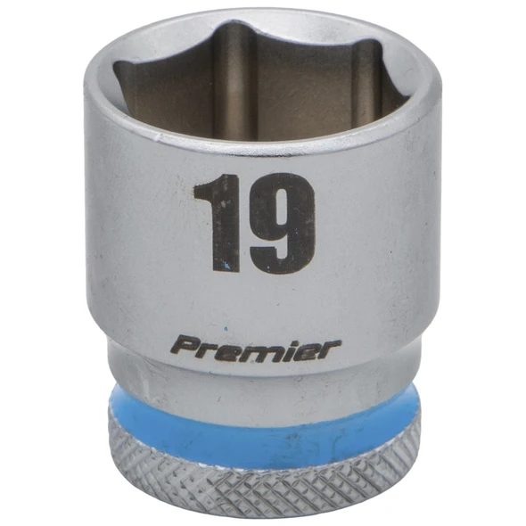 Sealey 3/8"Dr Walldrive Socket 19mm (Cyan Coded Ring)
