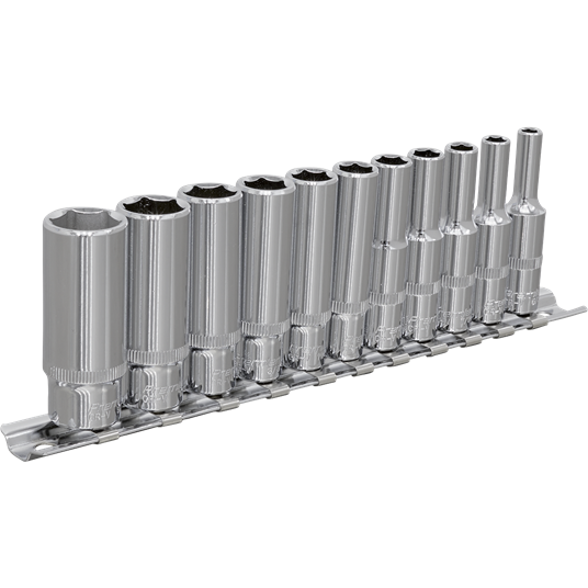 Sealey Socket Set 11pc 1/4"Sq Drive Deep WallDrive Imperial AK2671 Sealey - Town Tools 