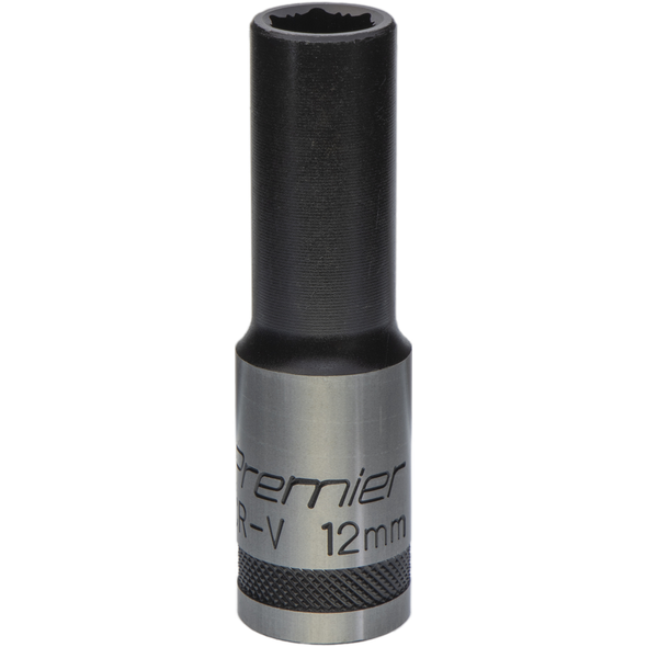 Sealey Deep Socket 1/2"Dr 12mm 'Total Lock-On' (6pt) 'Black Series'