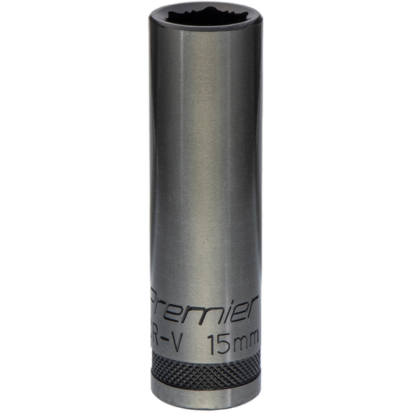 Sealey Deep Socket 1/2"Dr 15mm 'Total Lock-On' (6pt) 'Black Series'