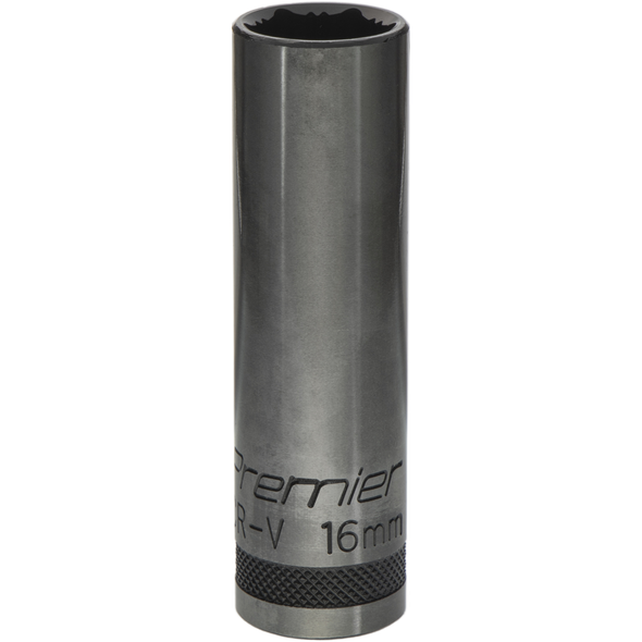 Sealey Deep Socket 1/2"Dr 16mm 'Total Lock-On' (6pt) 'Black Series'