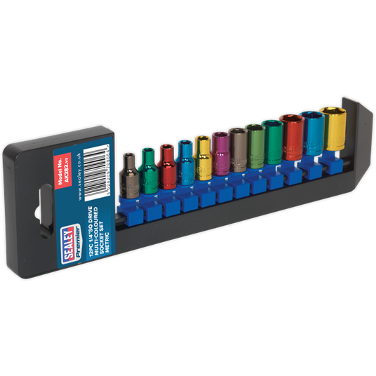 Sealey Multi-Coloured Socket Set 12pc 1/4"Sq Drive 6pt WallDrive Metric AK282