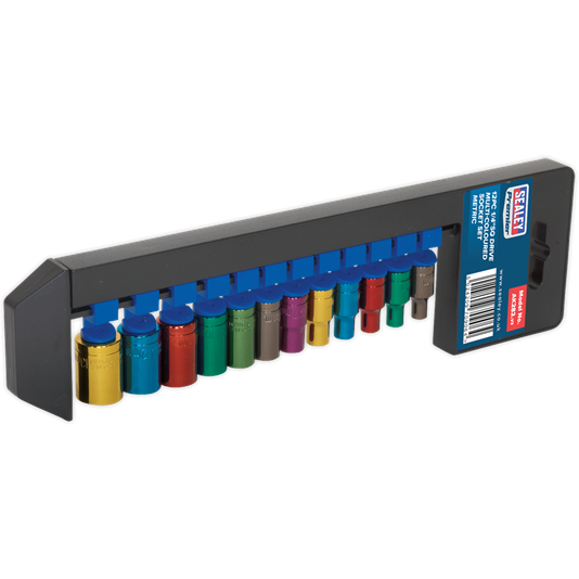 Sealey Multi-Coloured Socket Set 12pc 1/4"Sq Drive 6pt WallDrive Metric AK282