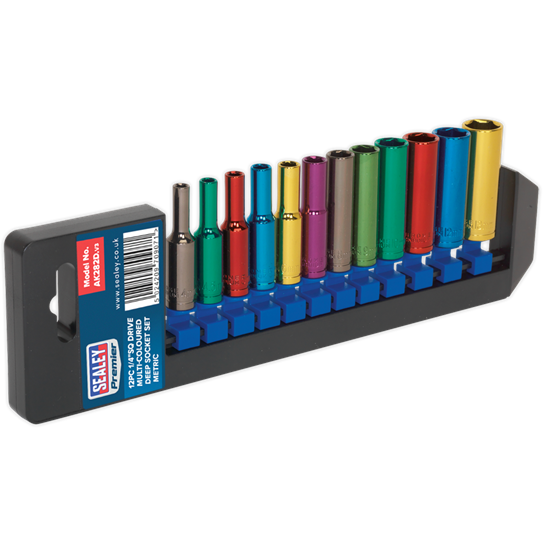 Sealey Multi-Coloured Socket Set 12pc 1/4"Sq Drive Deep WallDrive Metric AK282D