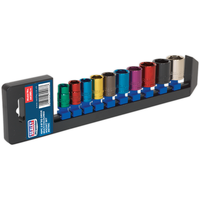 Sealey Multi-Coloured Socket Set 10pc 3/8"Sq Drive 6pt WallDrive Metric AK285