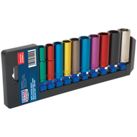 Sealey Multi-Coloured Socket Set 10pc 3/8"Sq Drive 6pt Deep WallDrive Metric