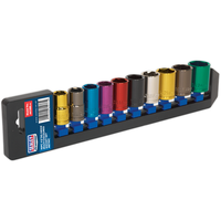 Sealey Multi-Coloured Socket Set 10pc 1/2"Sq Drive WallDrive Metric AK288