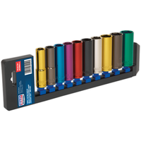 Sealey Multi-Coloured Socket Set 10pc 1/2"Sq Drive 6pt Deep WallDrive Metric
