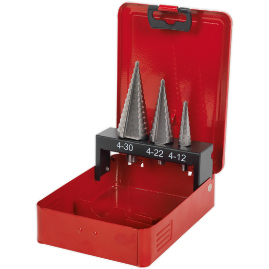 Sealey HSS M2 Step Drill Bit Set 3pc Double Flute AK4733 Sealey - Town Tools 