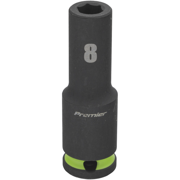 Sealey 3/8"Dr Deep Impact Socket 8mm (Green Coded Ring)
