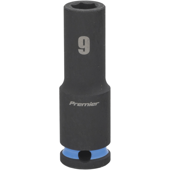 Sealey 3/8"Dr Deep Impact Socket 9mm (Cyan Coded Ring)