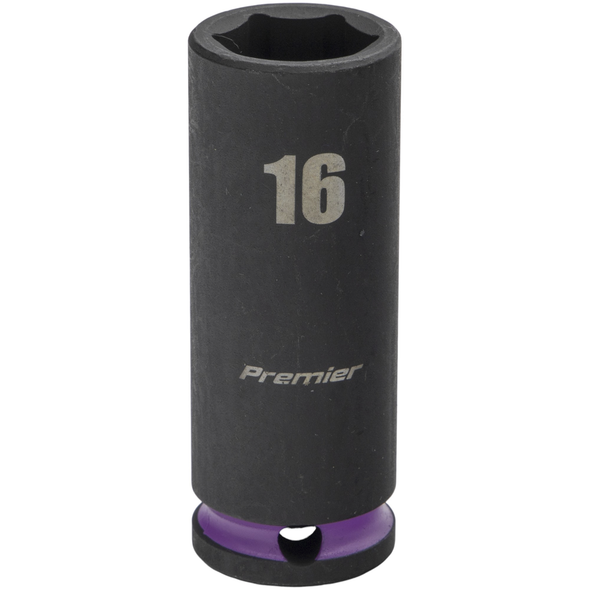 Sealey 3/8"Dr Deep Impact Socket 16mm (Violet Coded Ring)