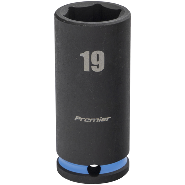 Sealey 3/8"Dr Deep Impact Socket 19mm (Cyan Coded Ring)