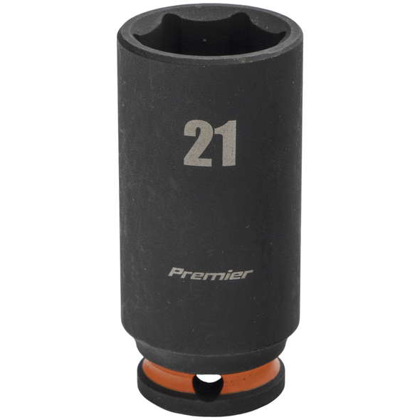 Sealey 3/8"Dr Deep Impact Socket 21mm (Orange Coded Ring)