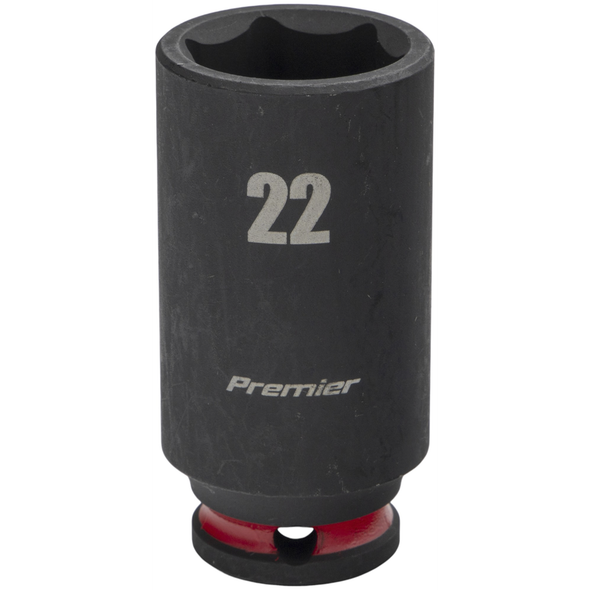 Sealey 3/8"Dr Deep Impact Socket 22mm (Red Coded Ring)