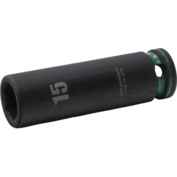 Sealey 1/2"Dr Lock-On Deep Impact Socket 15mm (Green Coded Ring)
