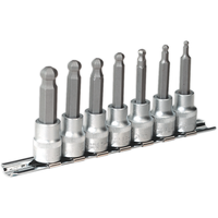 Sealey Ball-End Hex Socket Bit Set 7pc Metric 3/8"Sq Drive 62mm AK621