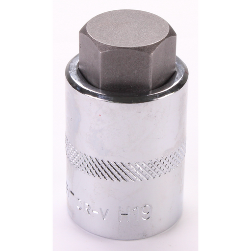 Sealey 1/2"Dr Hex Socket Bit 'Stubby' 19mm (Fully Polished)