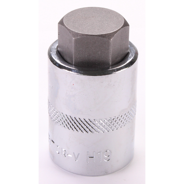 Sealey 1/2"Dr Hex Socket Bit 'Stubby' 19mm (Fully Polished)