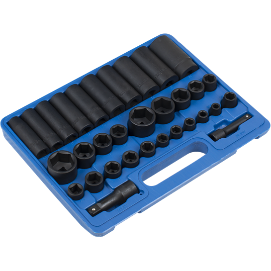 Sealey Impact Socket Set 32pc Standard/Deep 3/8" & 1/2"Sq Drive Metric/Imperial Sealey - Town Tools 