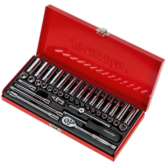 Sealey Socket Set 41pc 1/4"Sq Drive 6pt WallDrive Metric/Imperial AK690 Sealey - Town Tools 