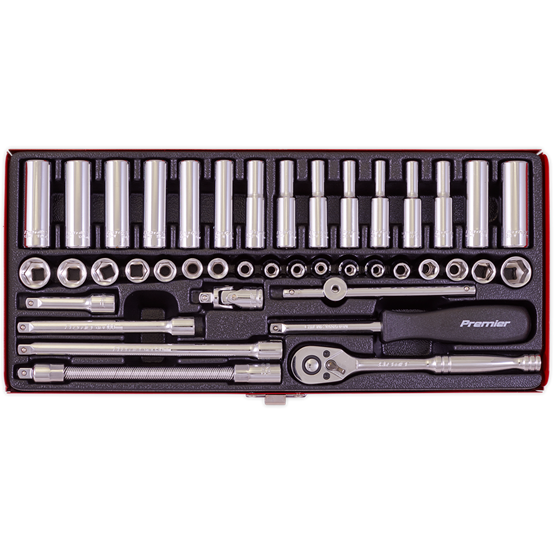 Sealey Socket Set 41pc 1/4"Sq Drive 6pt WallDrive Metric/Imperial AK690 Sealey - Town Tools 