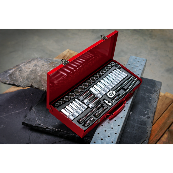 Sealey Socket Set 45pc 3/8"Sq Drive 6pt WallDrive Metric/Imperial AK692 Sealey - Town Tools 