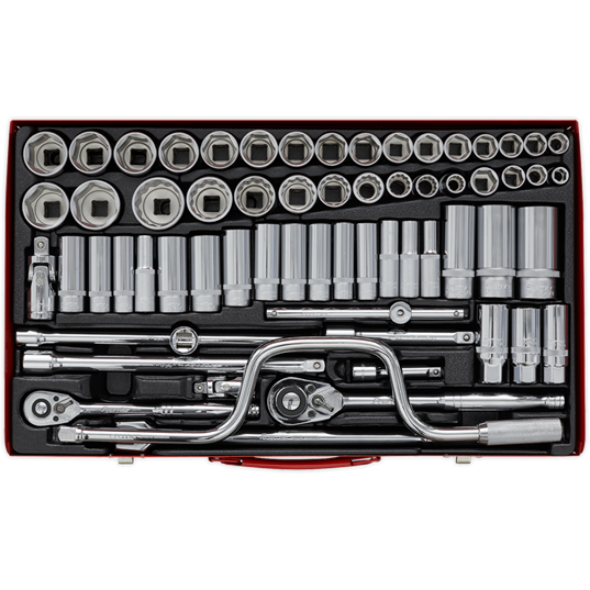 Sealey Socket Set 64pc 3/8" & 1/2"Sq Drive 6pt WallDrive Metric/Imperial Sealey - Town Tools 