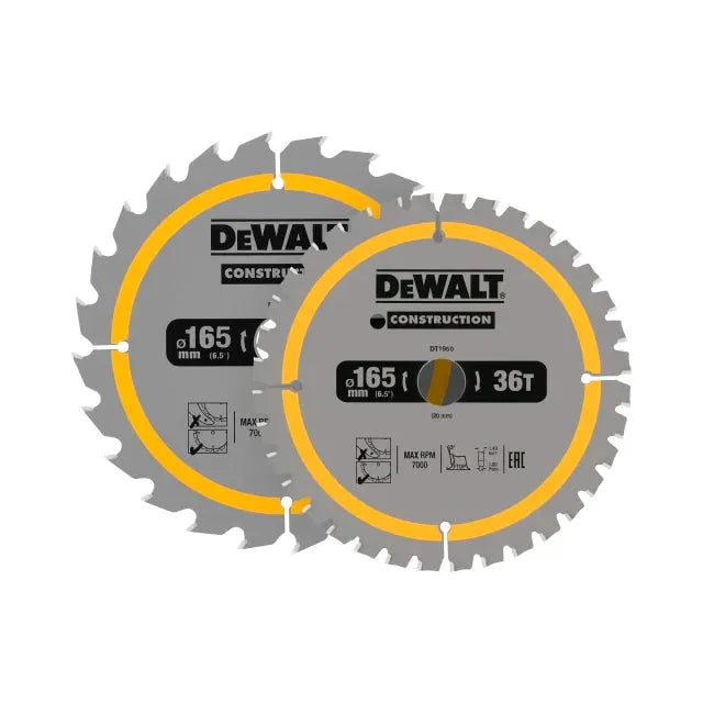 Dewalt Power Tools DT90270 Construction Circular Saw Blade 2 Pack 165 x 20mm x 24T/36T DeWALT Power Tools - Town Tools