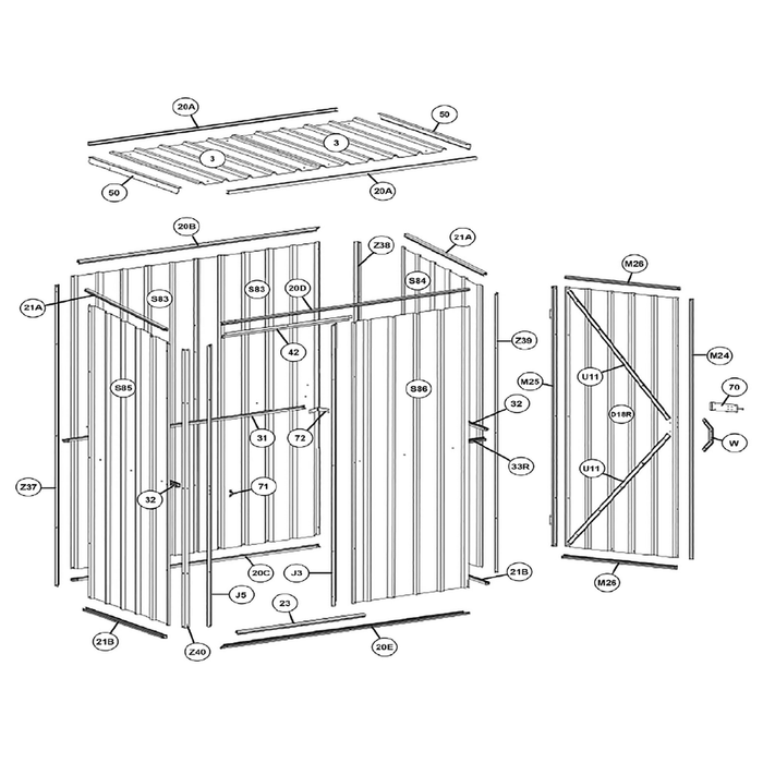 Sealey End Roof Support (Right Angled) (W: 40 W2: 22 L: 857)