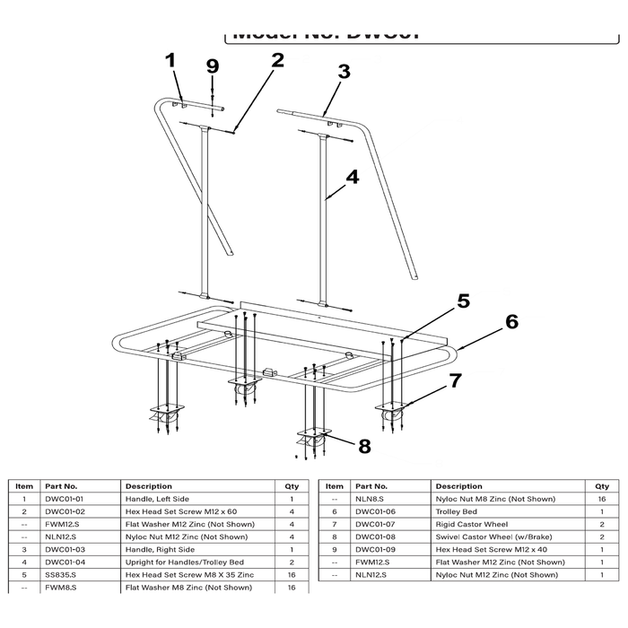 Sealey Upright for Handles/Trolley Bed