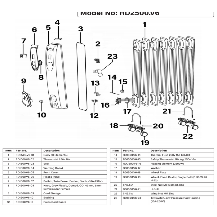 Sealey Heating element (2500w) (so)