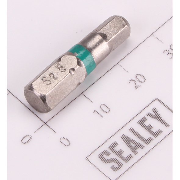 Sealey 1/4"Dr Hex Bit 5mm 25mmL (Green)
