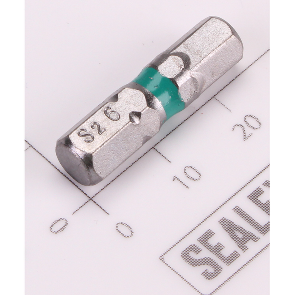 Sealey 1/4"Dr Hex Bit 6mm 25mmL (Green)