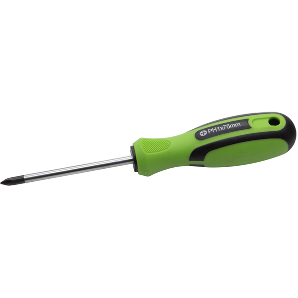 Sealey Phillips Screwdriver PH1 x 75mml (Black/Green)