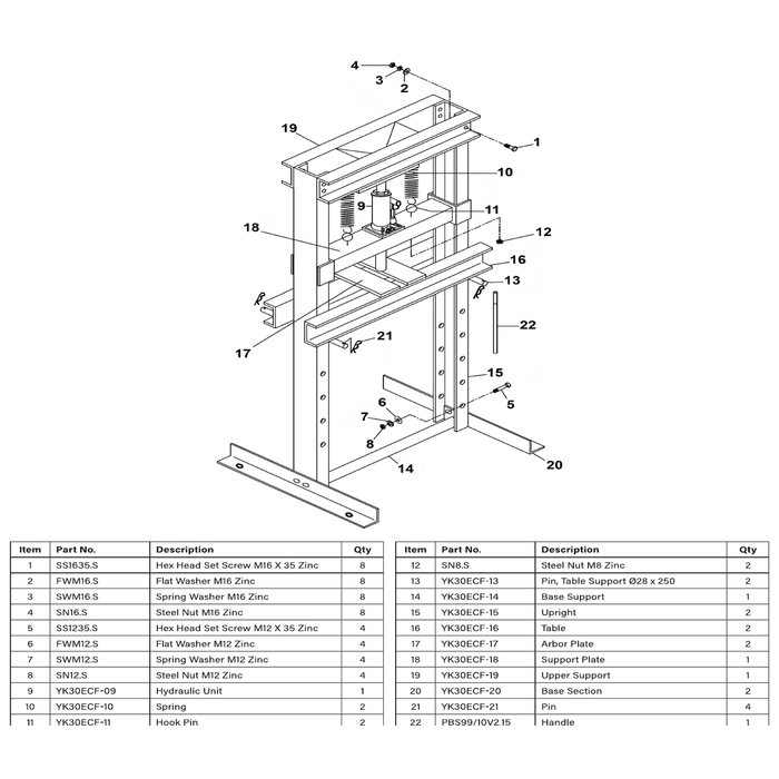 Sealey Pin, Table Support Ø28 x 300