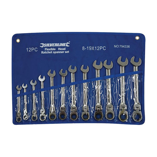 Silverline Flexible Head Ratchet Spanner Set 12pce 8 - 19mm Silverline - Town Tools 