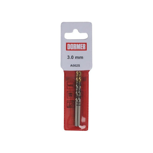 Dormer A002 HSS-TiN Coated Jobber Drills (2) 3.0mm OL:61mm WL:33mm Dormer - Town Tools