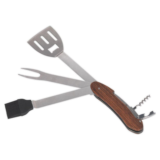 Sealey Barbecue BBQ Tool Fork Spatula Basting Brush Corkscrew Bottle Opener Sealey - Town Tools