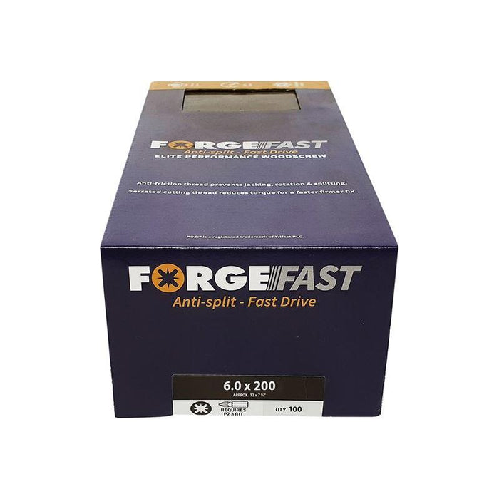 Forgefix ForgeFast Pozi Compatible Elite Performance Wood Screw ZY 6.0 x 200mm Box 100 ForgeFix - Town Tools
