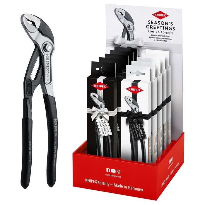 Knipex 00 18 01 V52 LE Cobra High-Tech Water Pump Pliers, 180mm, in Limited Edition Festive Gift Box & Countertop Dispenser (10 Piece) Draper - Town Tools