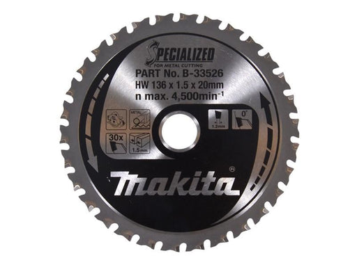 Makita B-33526 Specialized for Metal Cutting Saw Blade 136 x 20mm x 30T Makita - Town Tools
